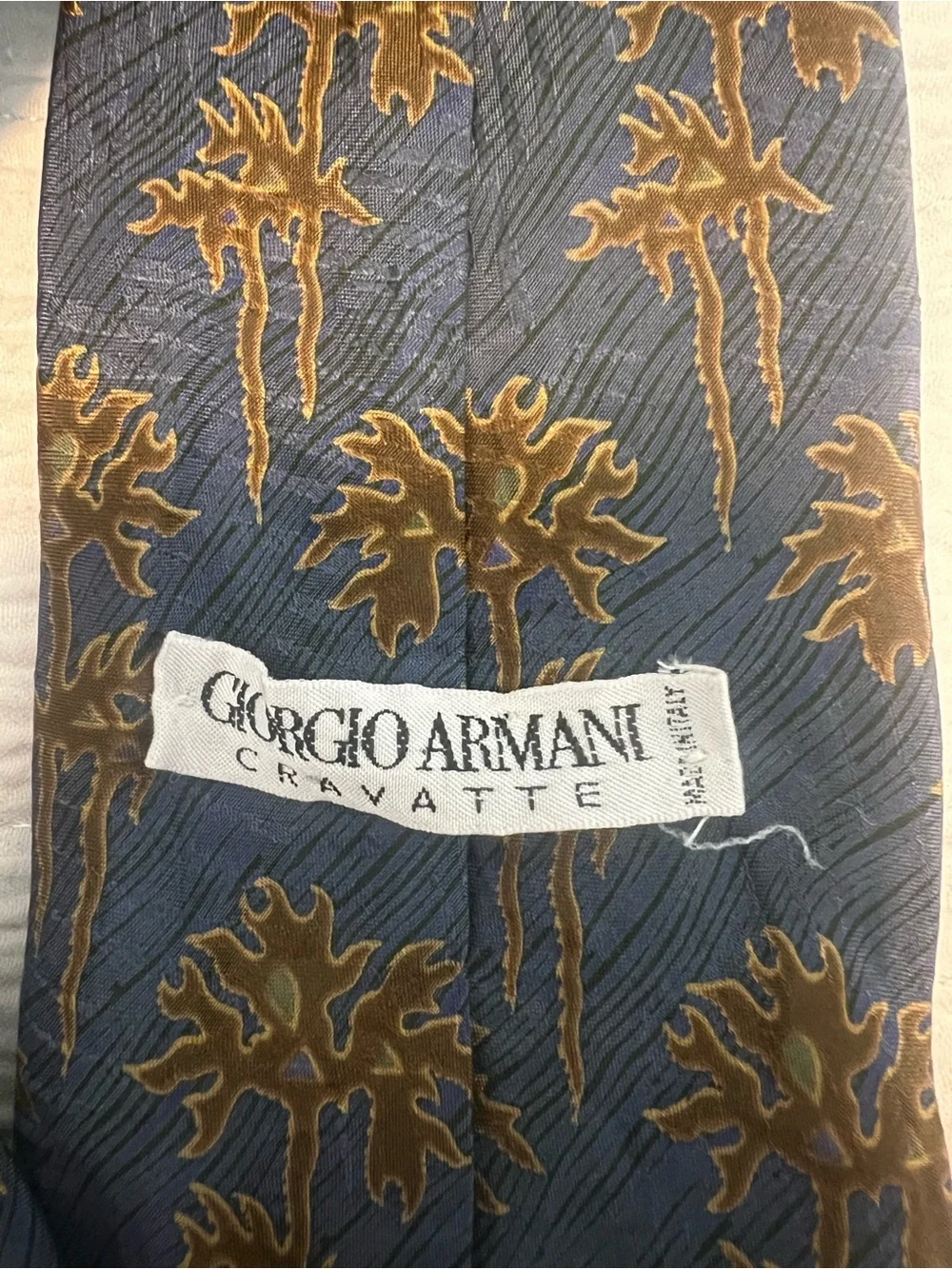 Vintage Giorgio Armani Blue Tie with Gold Palm Motif